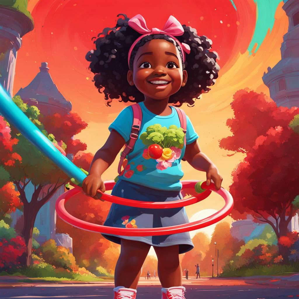 Smiling Girl with Hula Hoop in 3D Digital Art