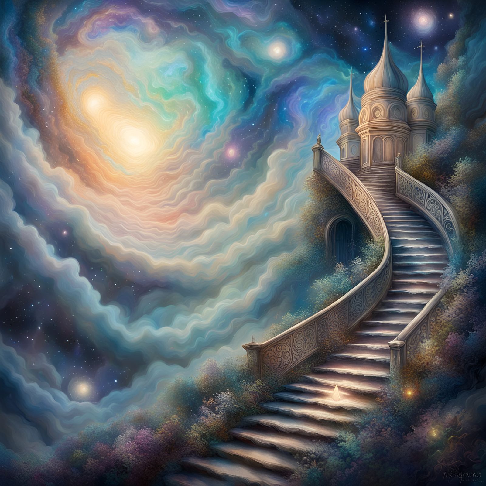 Ethereal Stairway to Heaven in Mixed Media