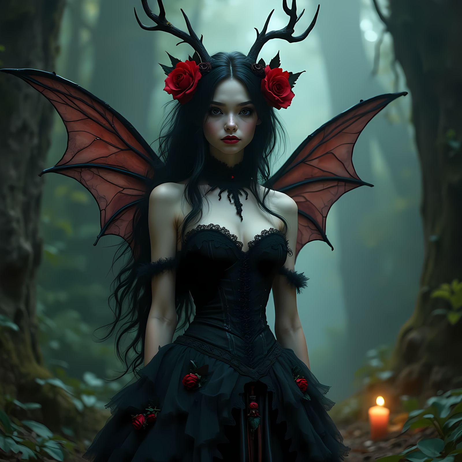 Gothic Pixie Queen in Shadowy Forest, Dark Fantasy Art