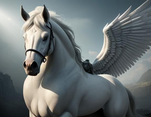 Majestic Pegasus: Mythical Horse-Angel Hybrid in Cinematic S...