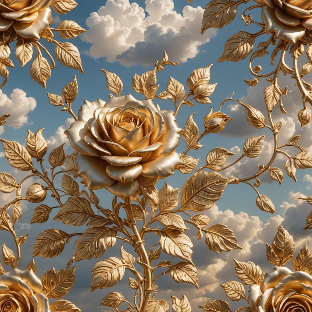 Baroque Golden Rose Shines in Cloudy Sky