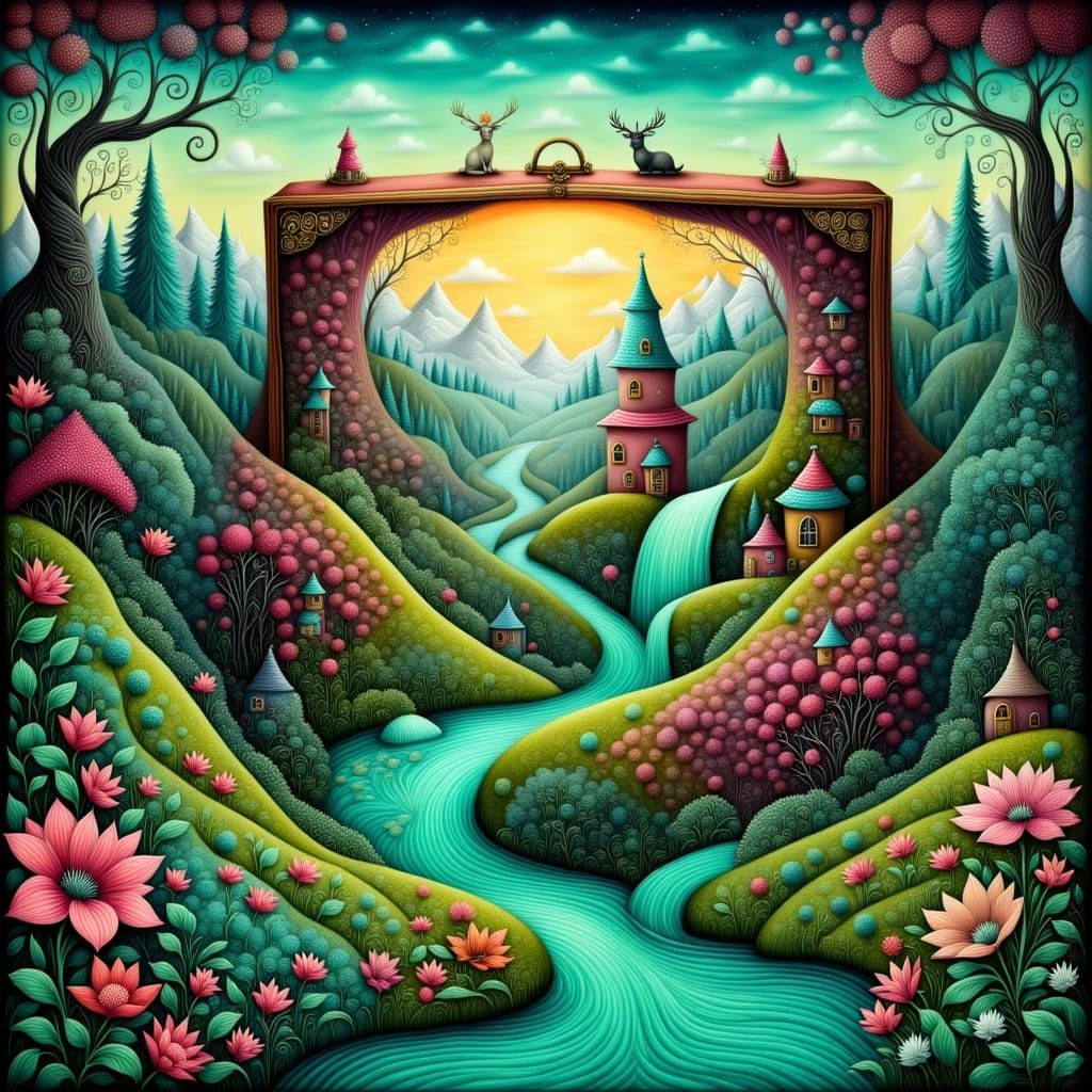 Magical Matryoshka Suitcases With Enchanted Forest and River