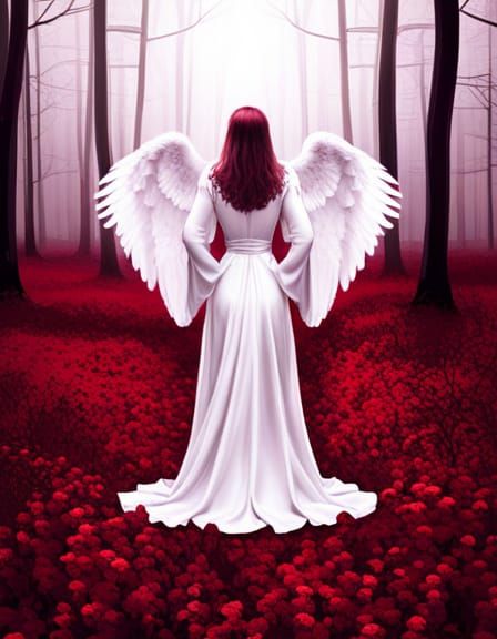 Angel with Wings in Field: Digital Art