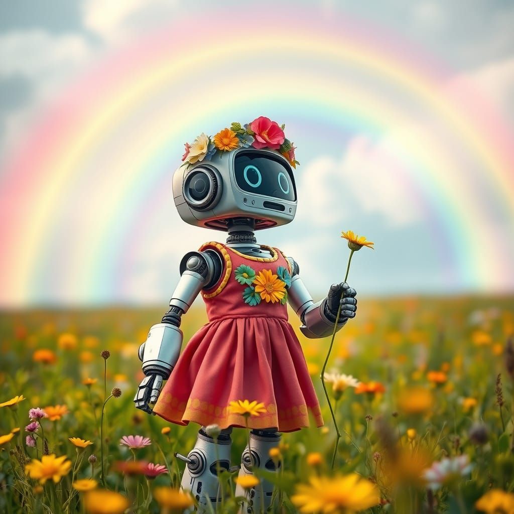 Kindly Robot's Rainbow: Whimsical Digital Art