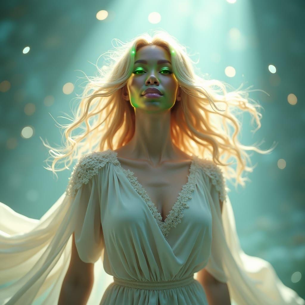 Serene Woman in Ethereal Pastel Landscape: Fantasy Art
