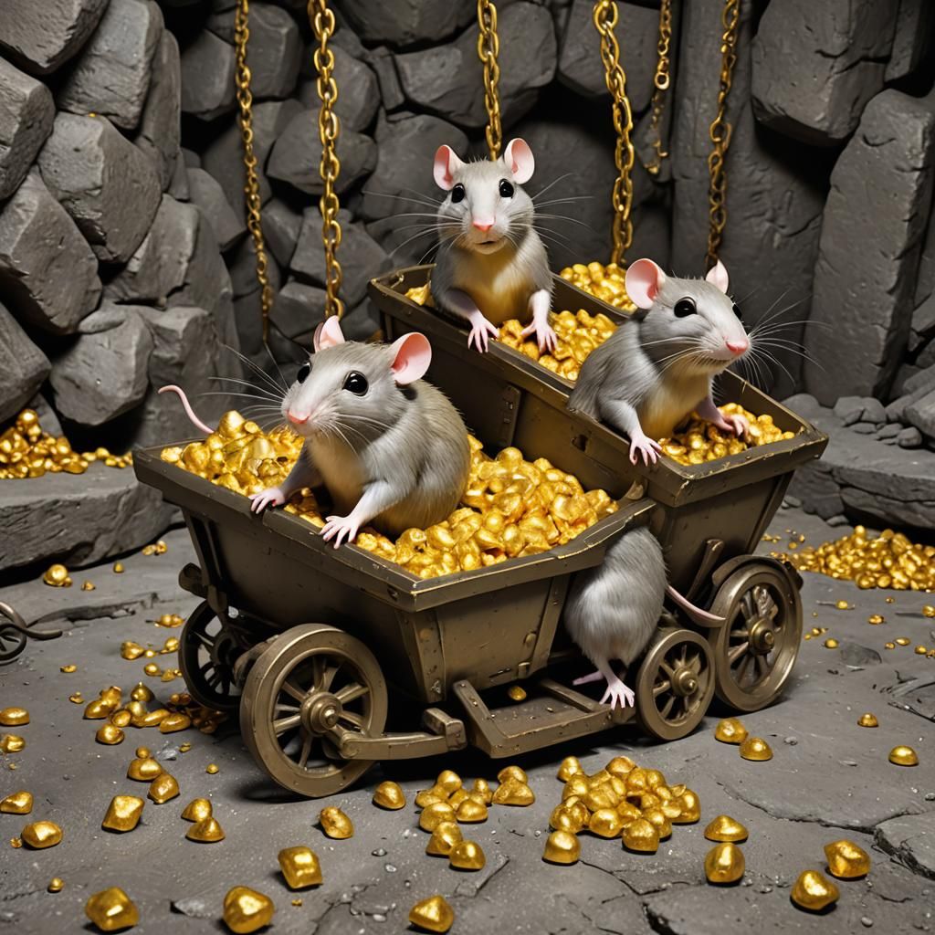 Anthropomorphic Rats Mine Gold in Pixar Style