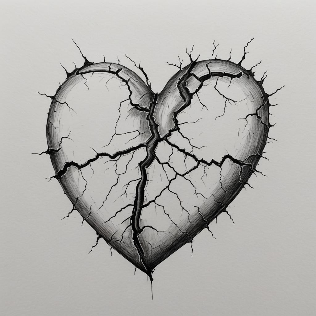 Simple Pencil Drawing of a Cracked Heart