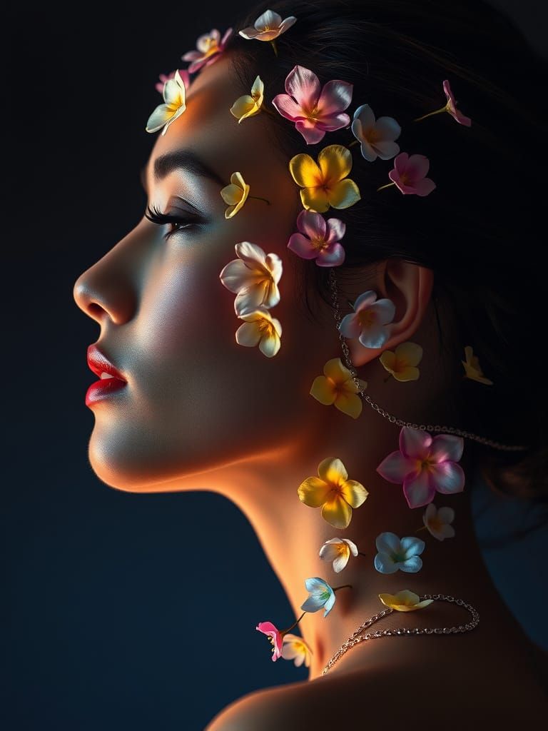 Ethereal Woman in Whimsical Floral Bloom