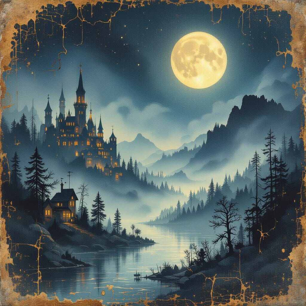 Moonlit Dreamscapes in Watercolor and Ink Style