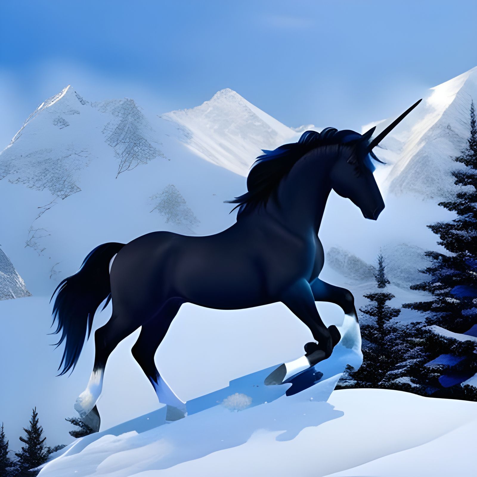 Evasive Black Unicorn in Blue Lightning Storm