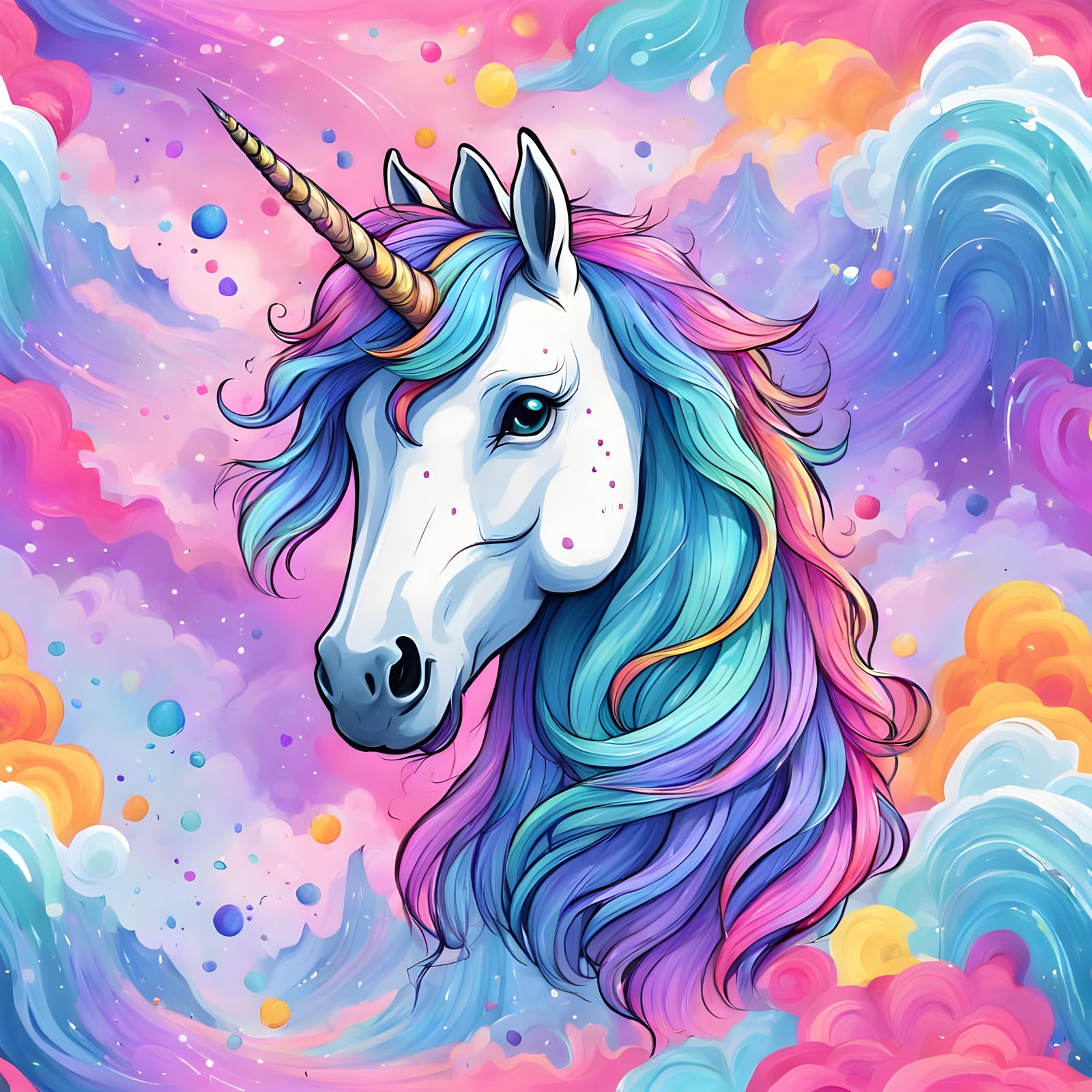 Whimsical Unicorn in Vibrant Colors Cartoon Art