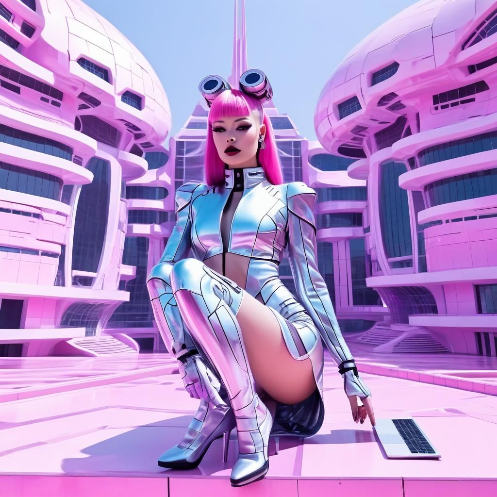 Retrofuturistic Palace Scene with Cybergirl