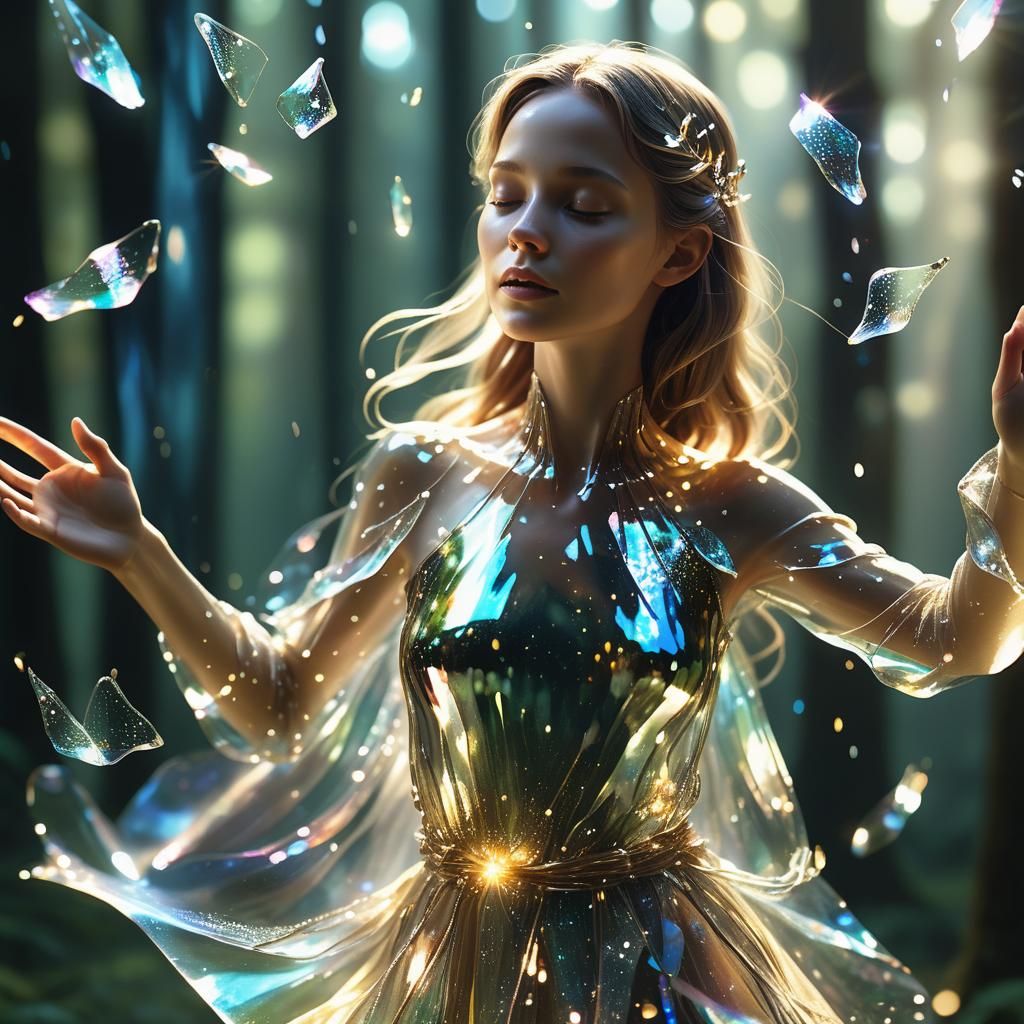Ethereal Glass Goddess in Enchanted Forest