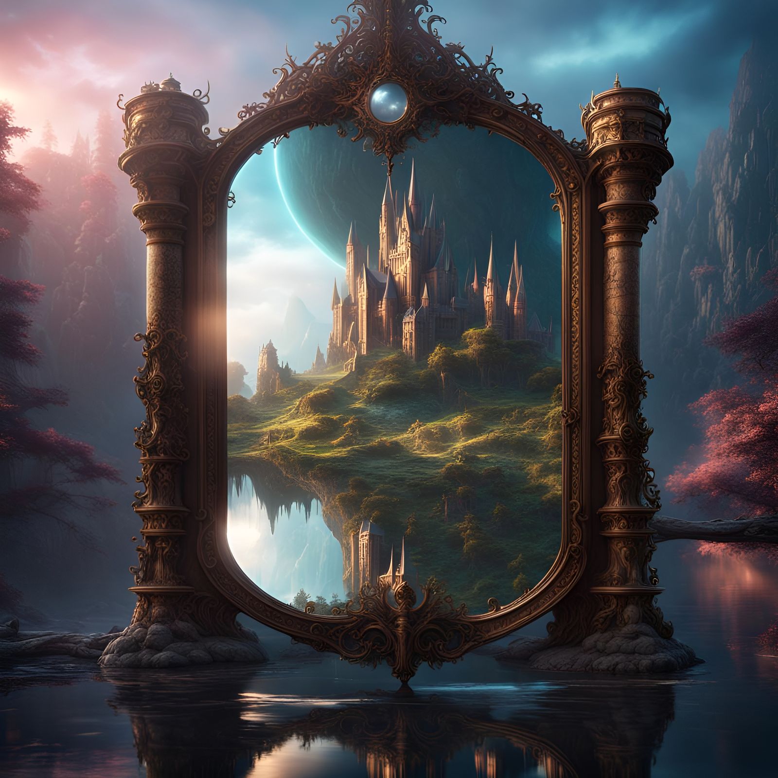 Magical Mirror Reflecting a Mystical Land