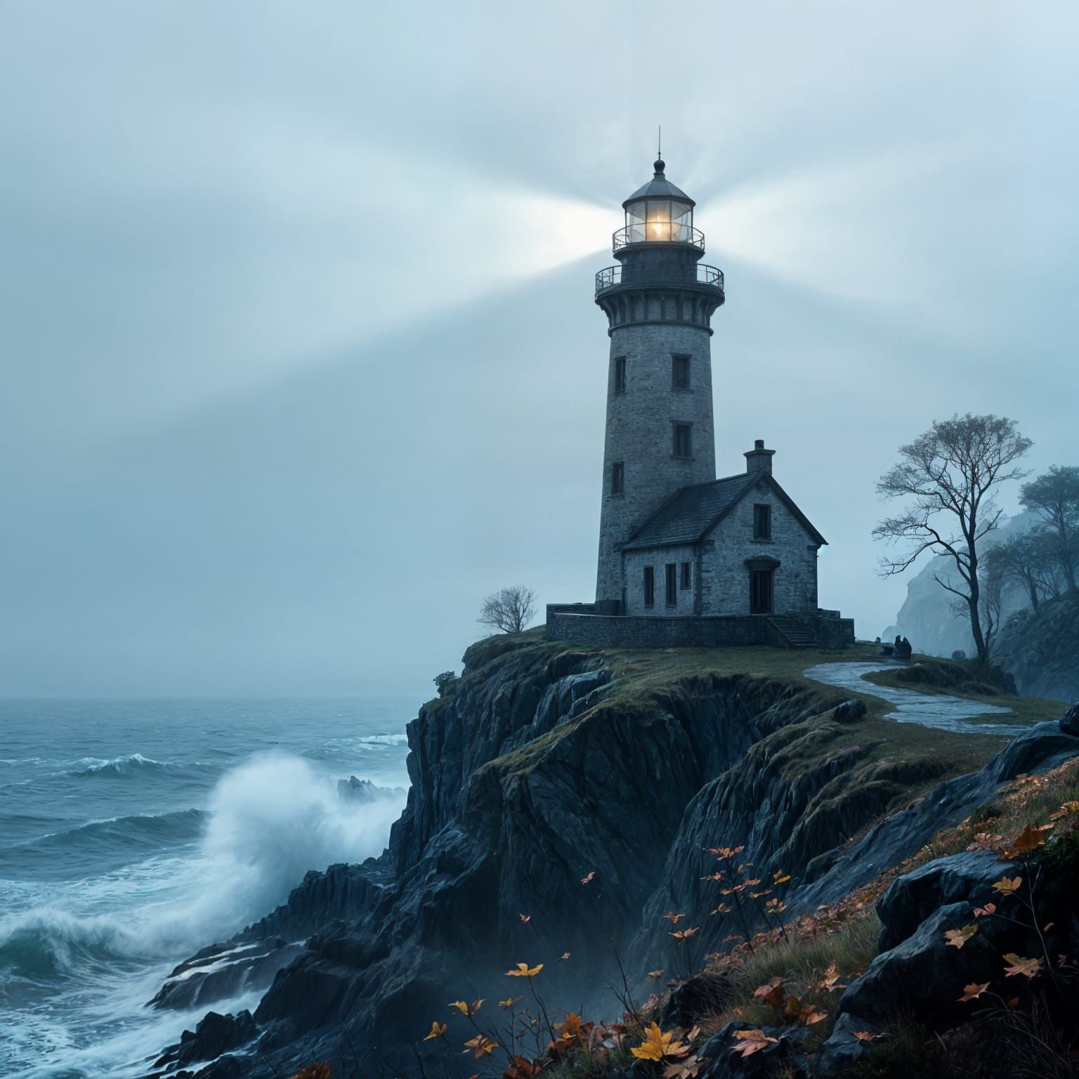 Dark Fantasy Lighthouse on Stormy Cliff