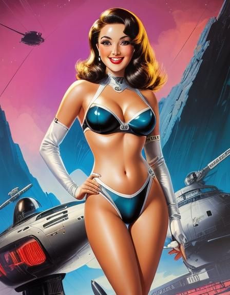 Retro Sci-Fi Pinup in Pen and Ink Style