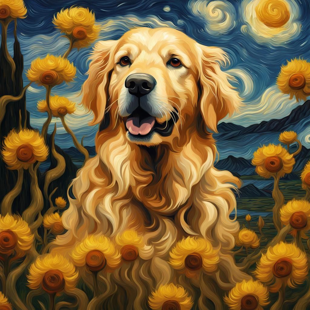 Golden Retriever Oil Painting in Van Gogh Style