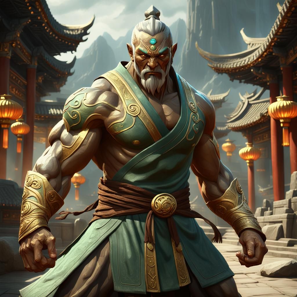 Jade Stone Genasi Practicing Kung Fu