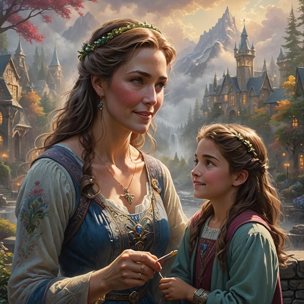 Realistic Mother and Daughter Portrait in Photo-realistic St...