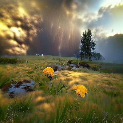 Golden Meadow Under Storm Clouds: Hyperrealistic Concept Art