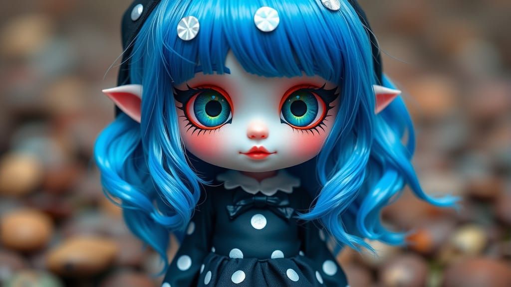 Chibi Gnome-Fairy in Gothic-Hippy Polka Dot Dress