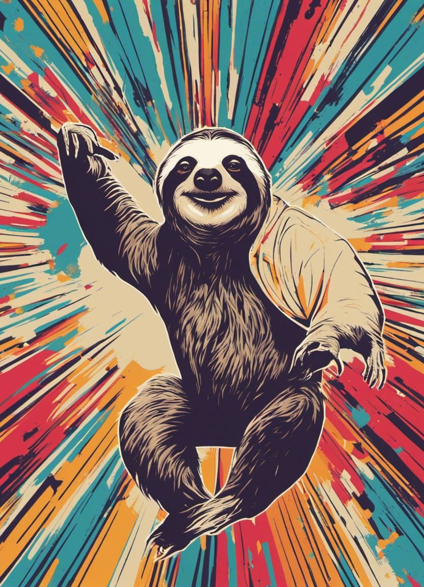 Sloth Running: Pop Art Screen Print in Triadic Colors