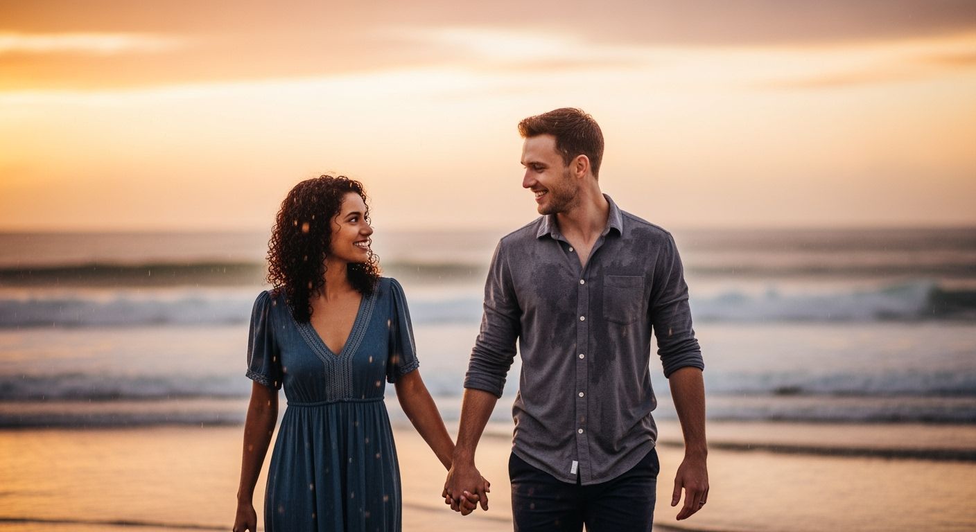 Romantic Beach Walk at Sunset in 4K