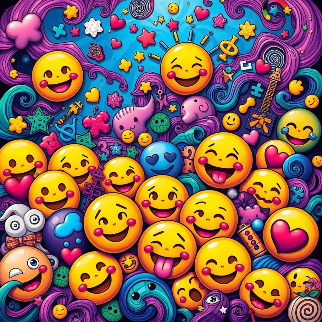 Whimsical Emoji Celebration in Pop Surrealist Style