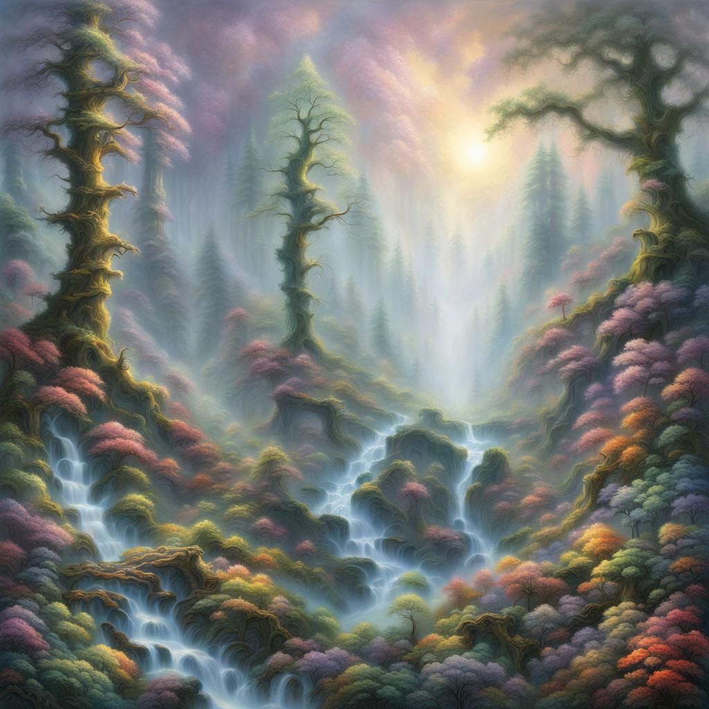 Ethereal Mandelbrot Forest in Fantasy Style