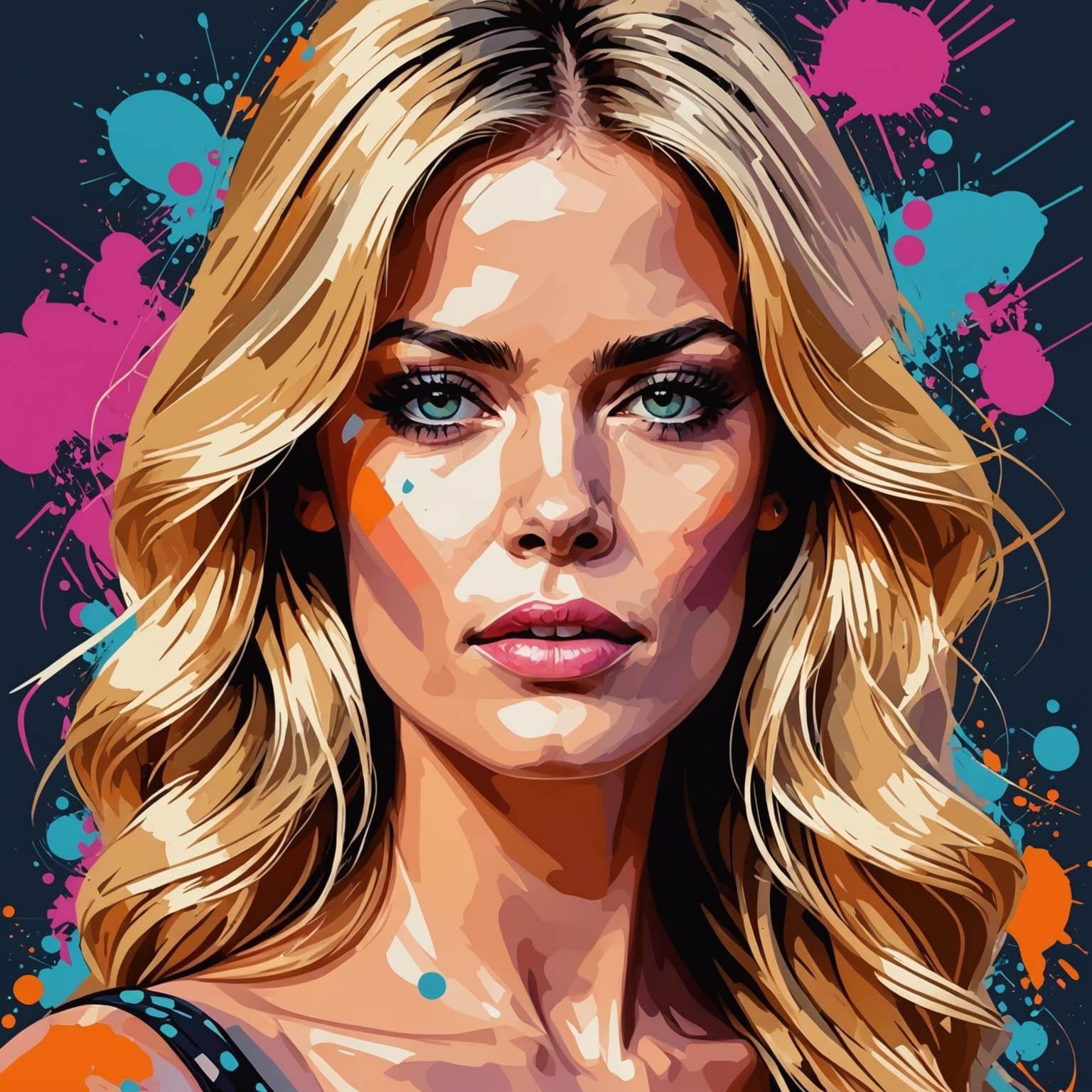 Pop Art Portrait of Beautiful Woman with Blond Hair