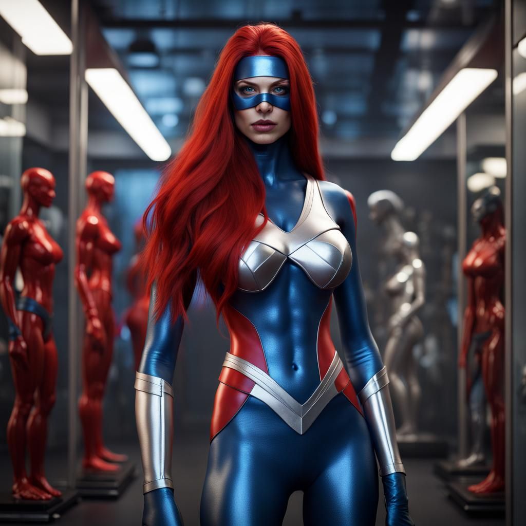 Hypnotized Superheroine Mannequin in Museum Display