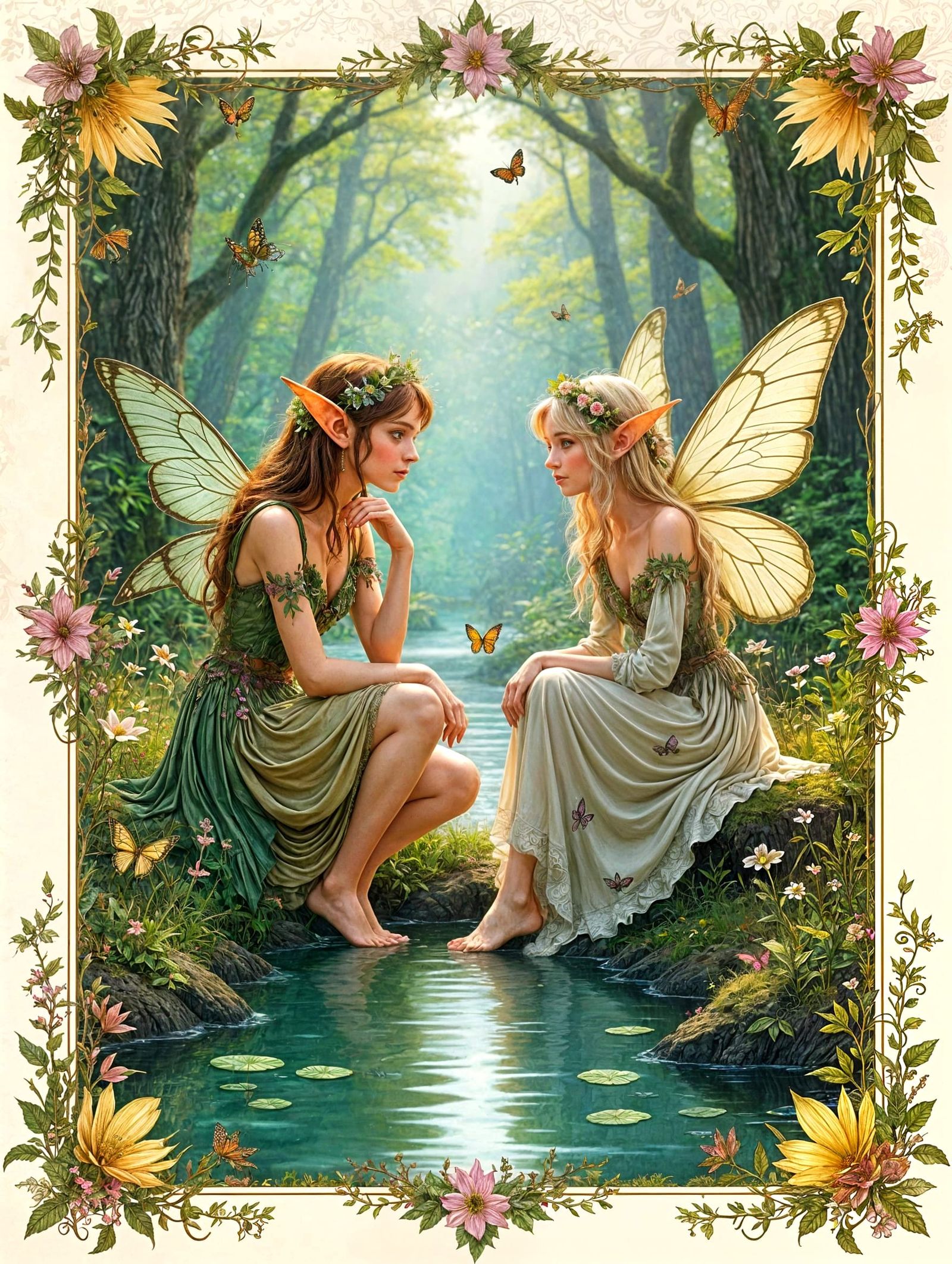 Enchanted Forest Encounter in Whimsical Illustration Style