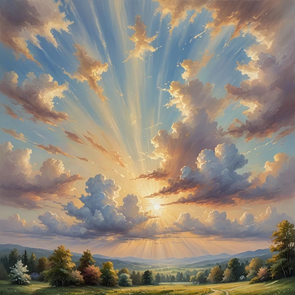 Serene Landscape with Holy Light in Oil Painting Style