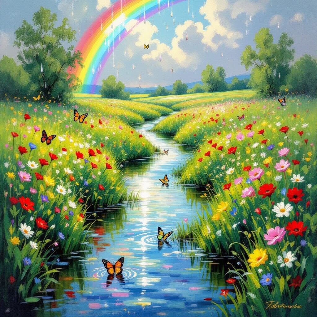 Rainbow Meadow in Impressionistic Style
