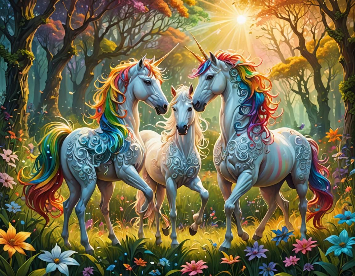 Rainbow Fairy and Unicorn in Abstract Digital Art