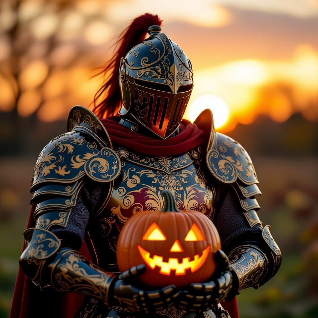 Art Nouveau Jack O'Lantern Knight in Golden Hour Light