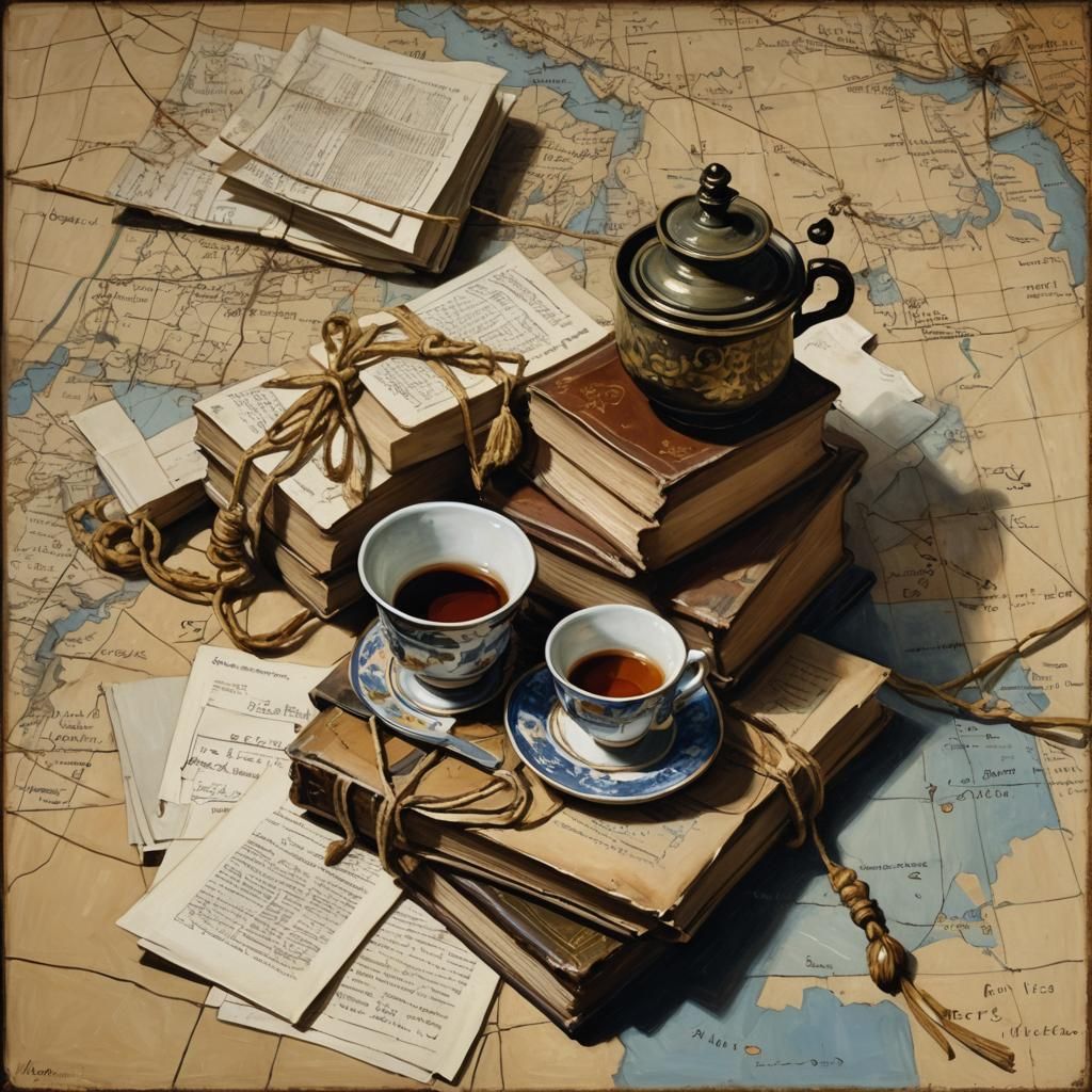 Vermeer-Style Still Life with Books and Tea