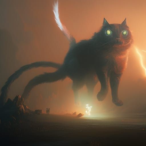Giant Thunder Cat in Dark Fantasy Style