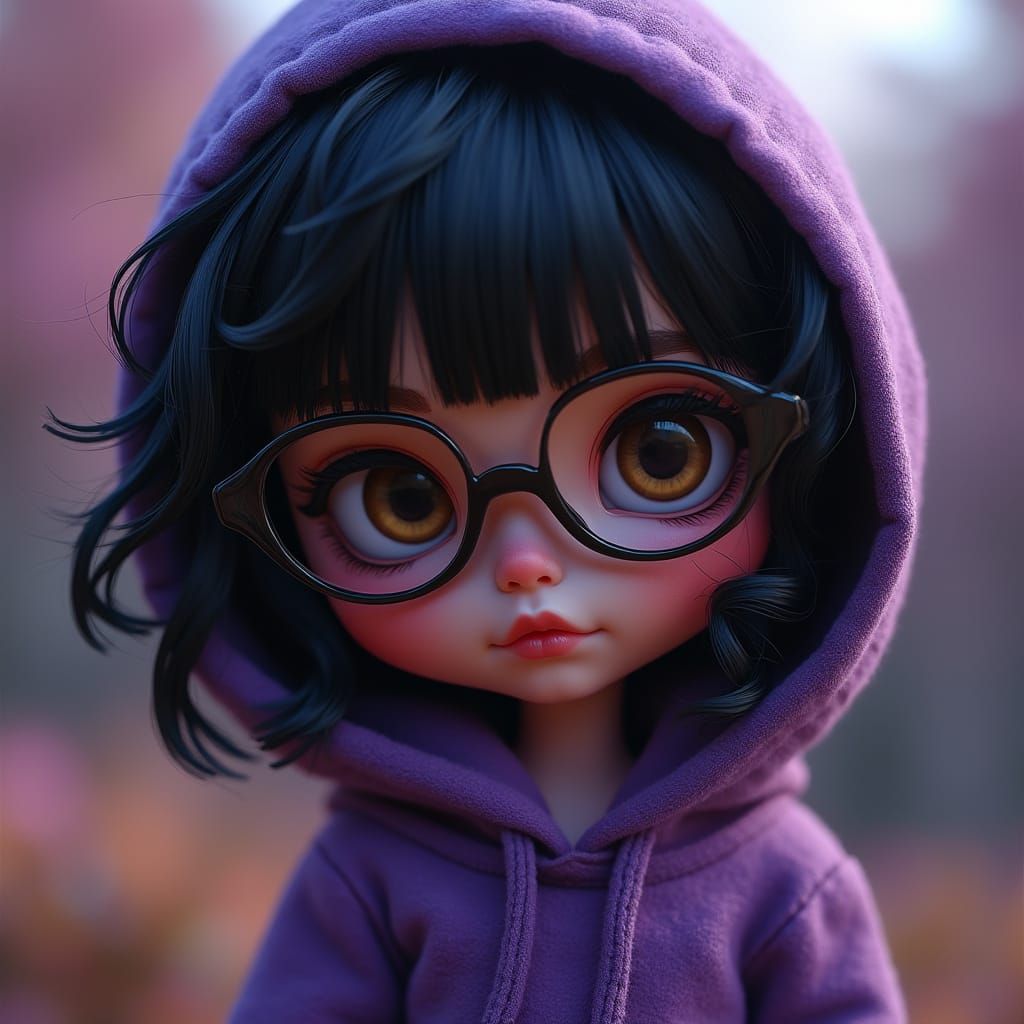 Elegant Blythe Doll in Whimsical Purple Hoodie