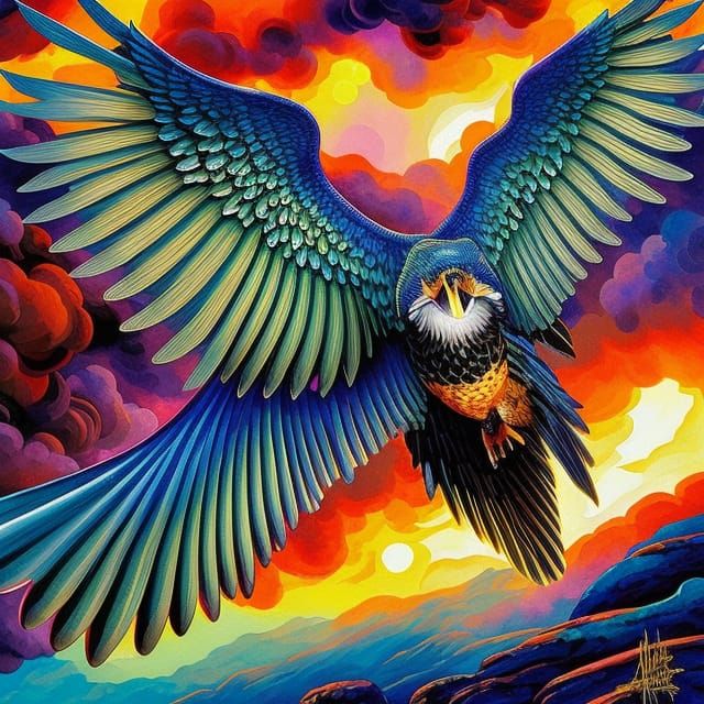 Lake Bass with Angel Wings in Gouache Style