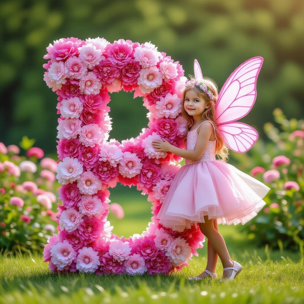 Pink Fairy Beside B Made of Carnations