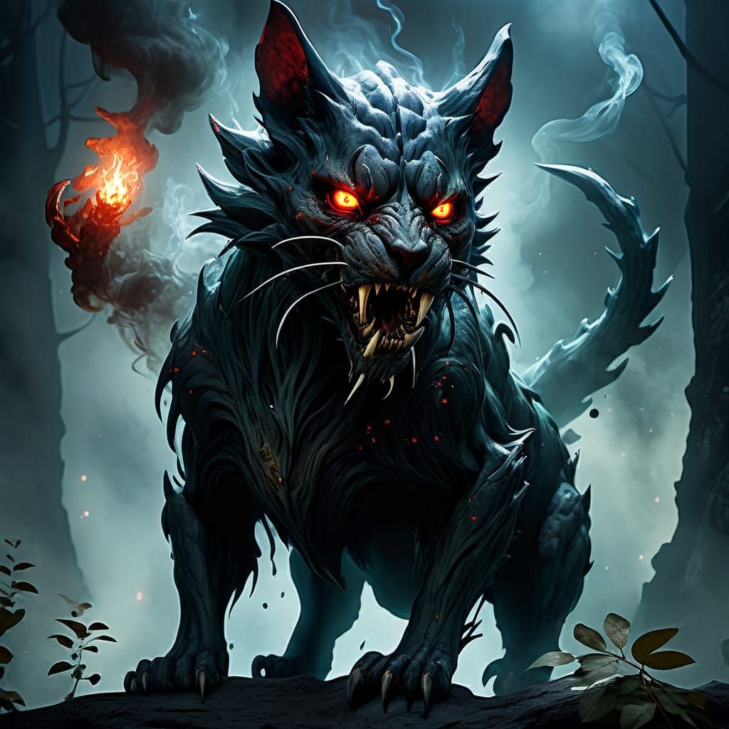Hyperrealistic Demon Cat Emerge from Smoke