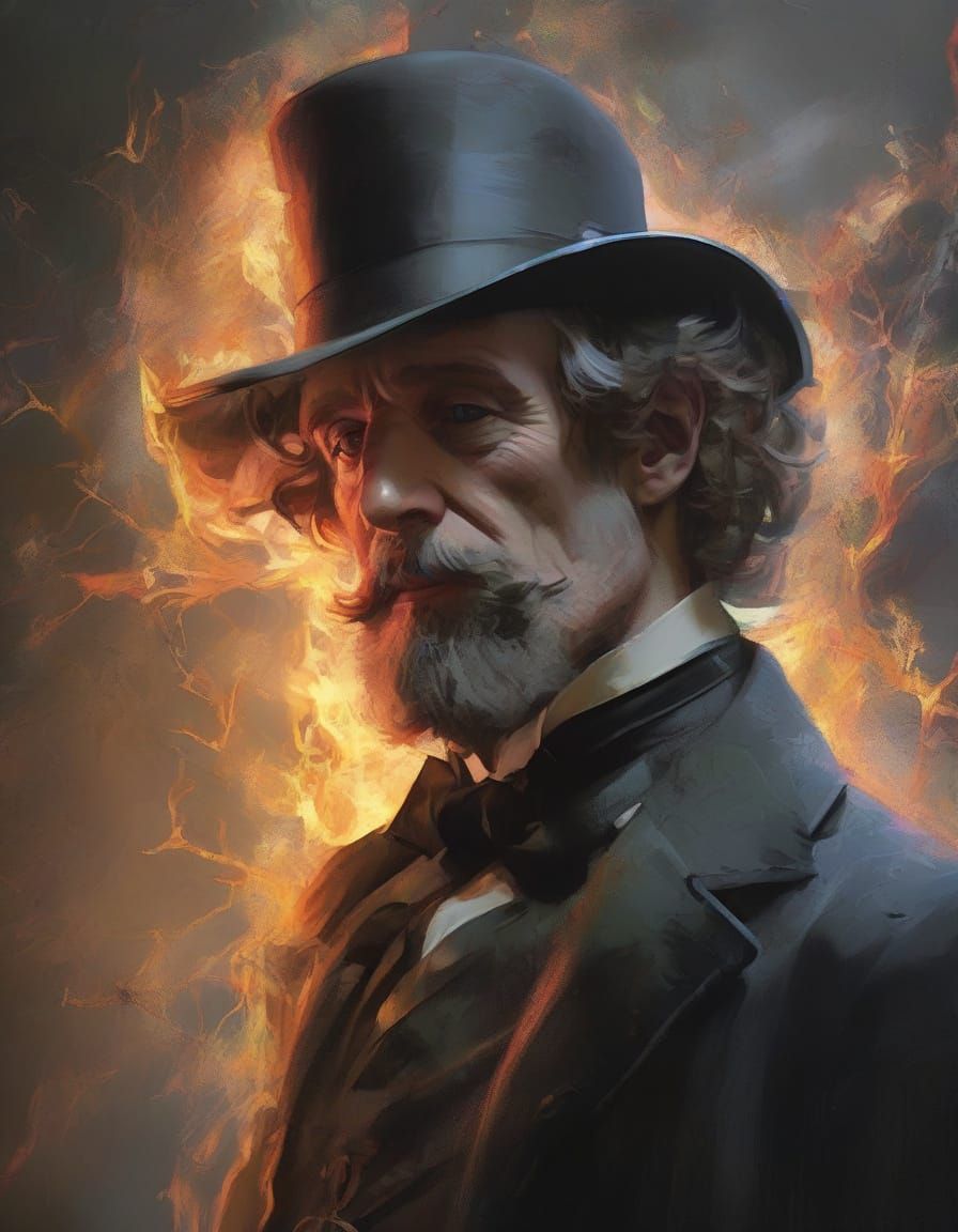 Ethereal Portrait of Charles Dickens in Firelight