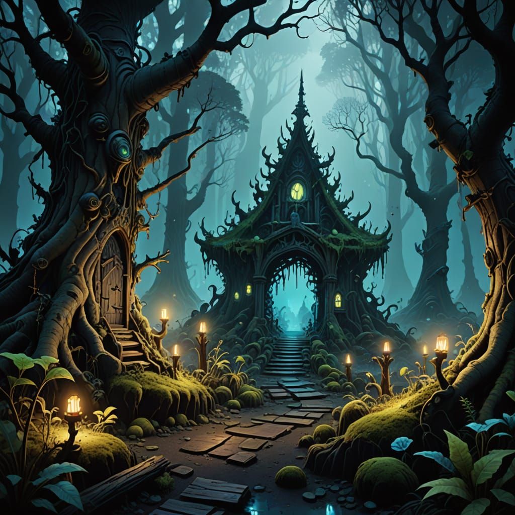 Goblin Forest Dreamscape in Vibrant, Hyper-Realistic Art