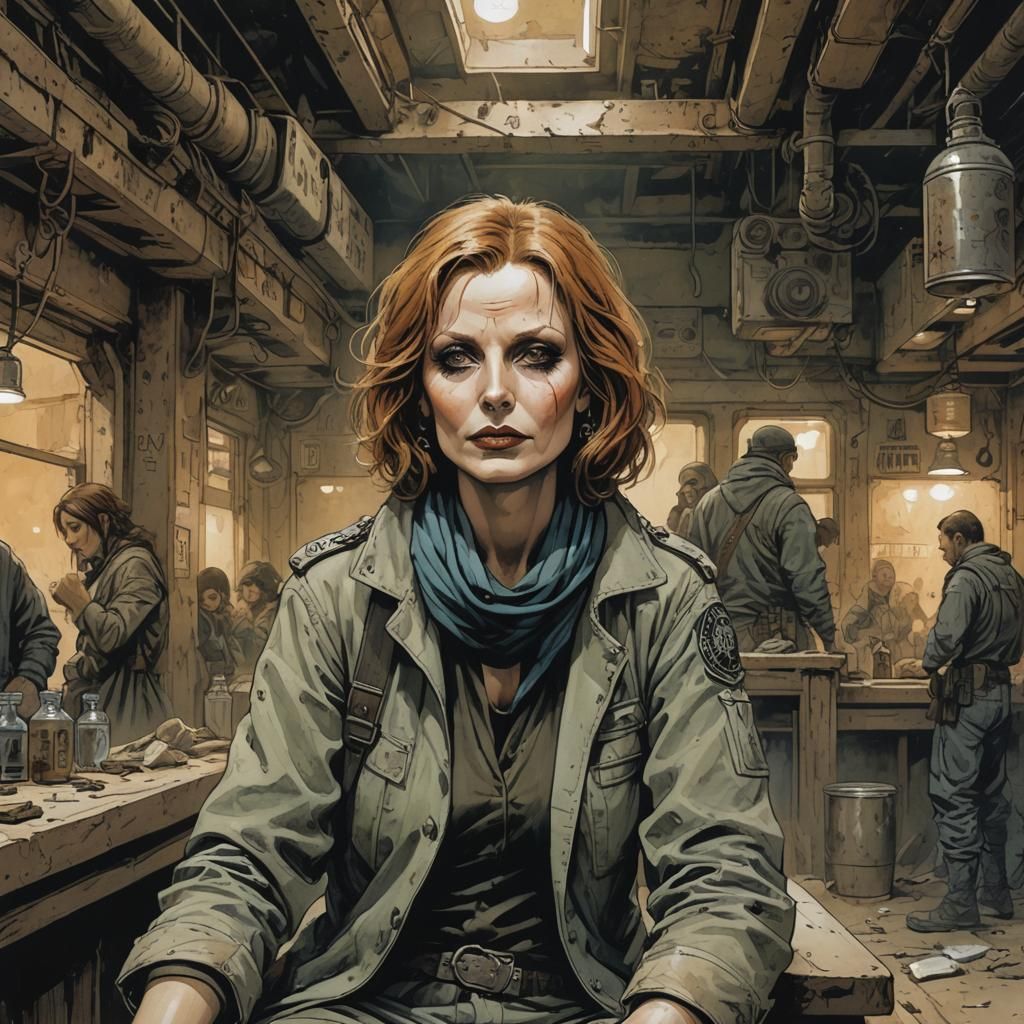 Post-Apocalyptic Greta Garbo in Comic Strip Style