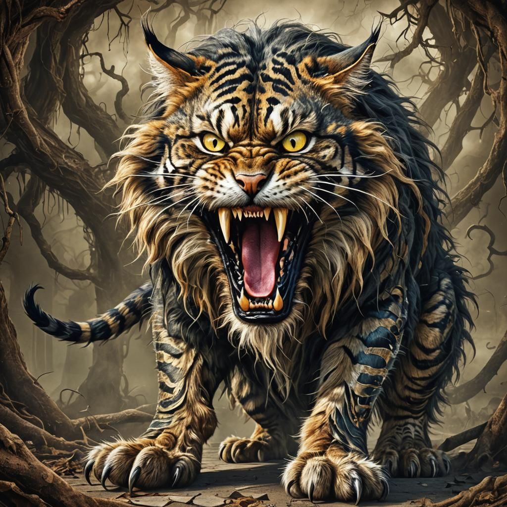 Scary Tabby Monster Cat in Detailed Digital Art