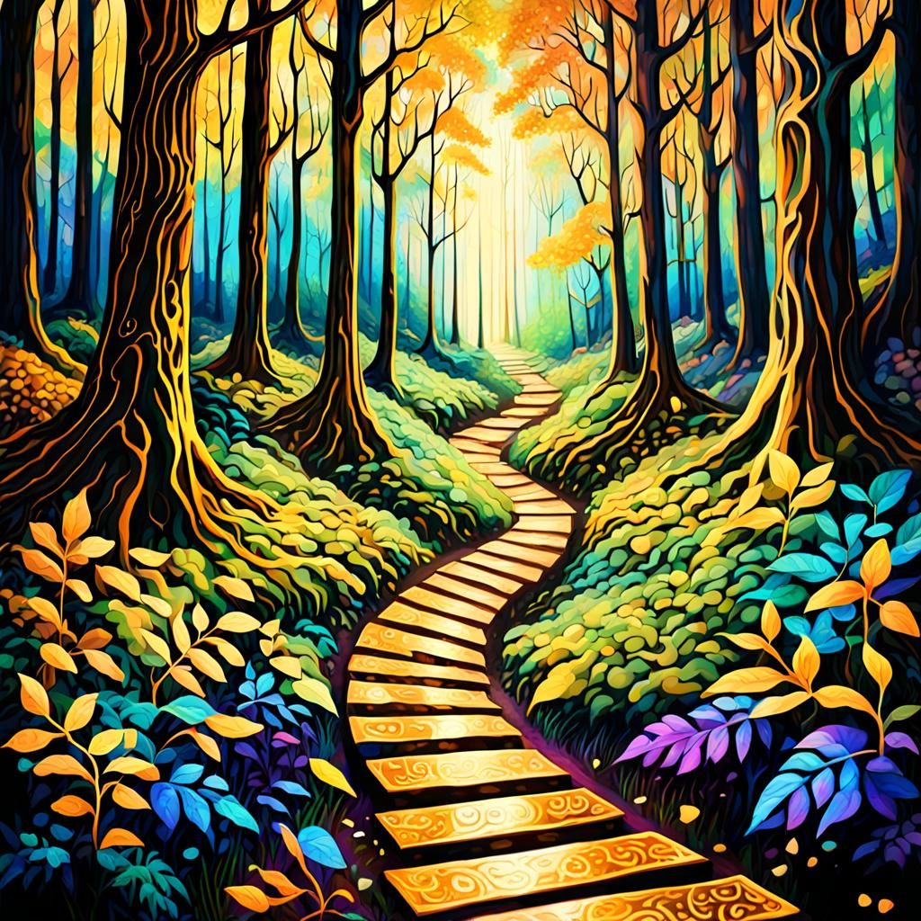 Cosmic Forest Path to a Hidden Door, Mixed Media