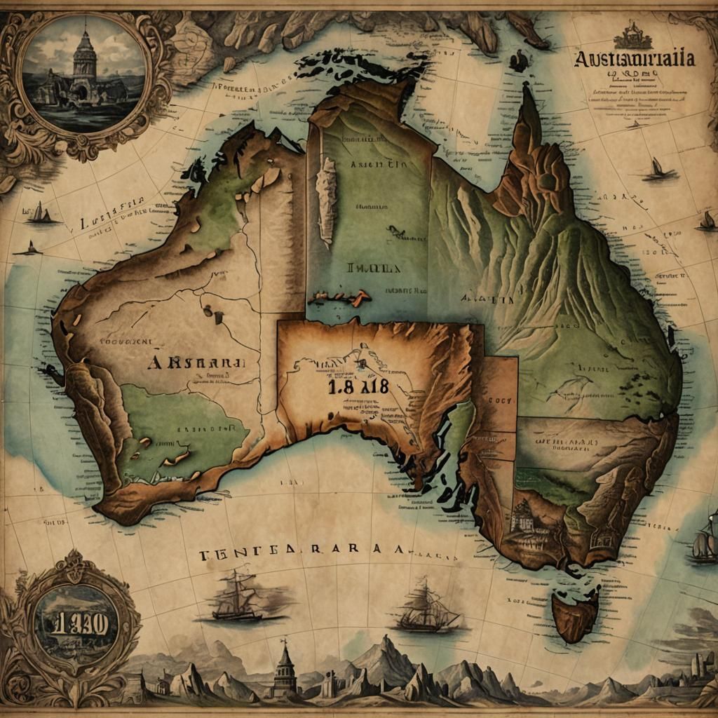Old Map of Australia with Prominent Date, Matte Painting
