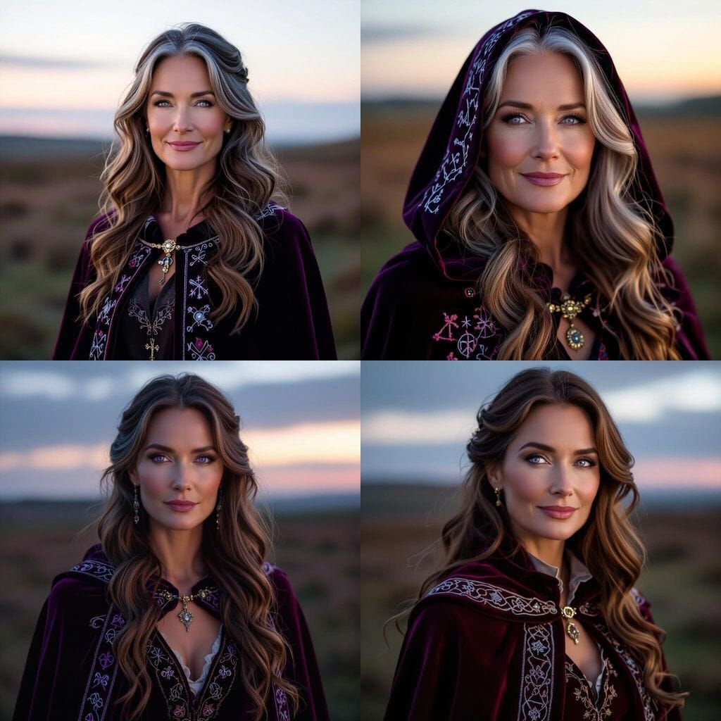 Wise Woman with Silver Streaks and Violet Eyes