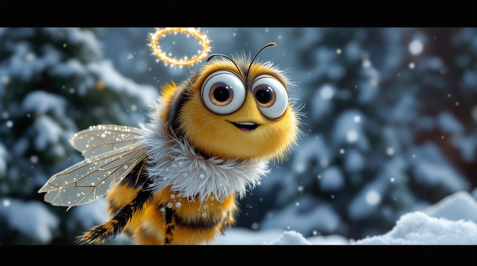 Surreal Christmas Bee Angel in Hyper-Realistic 3D